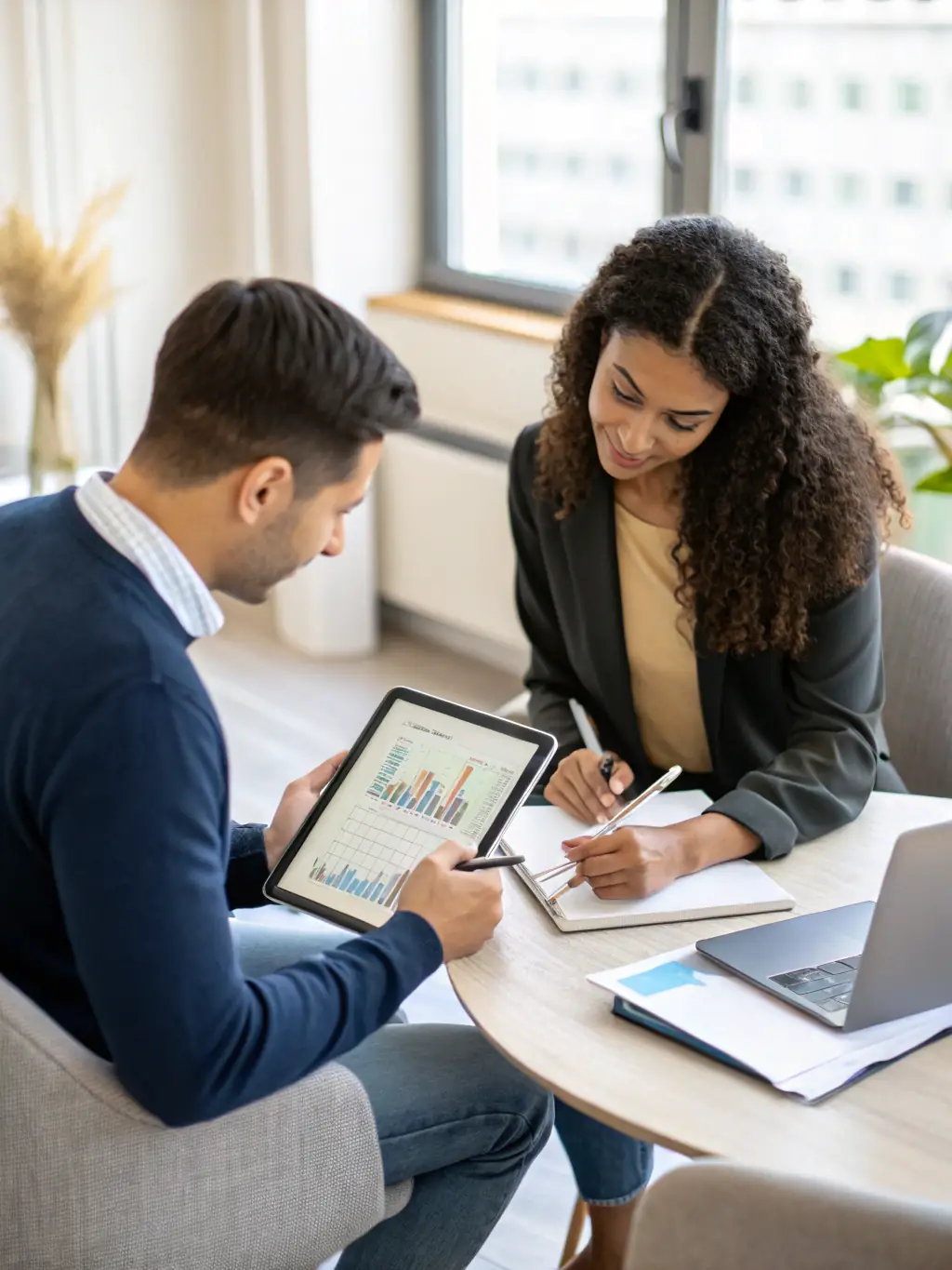 An image showing a professional financial advisor discussing investment charts with clients, symbolizing quick and strategic investments.