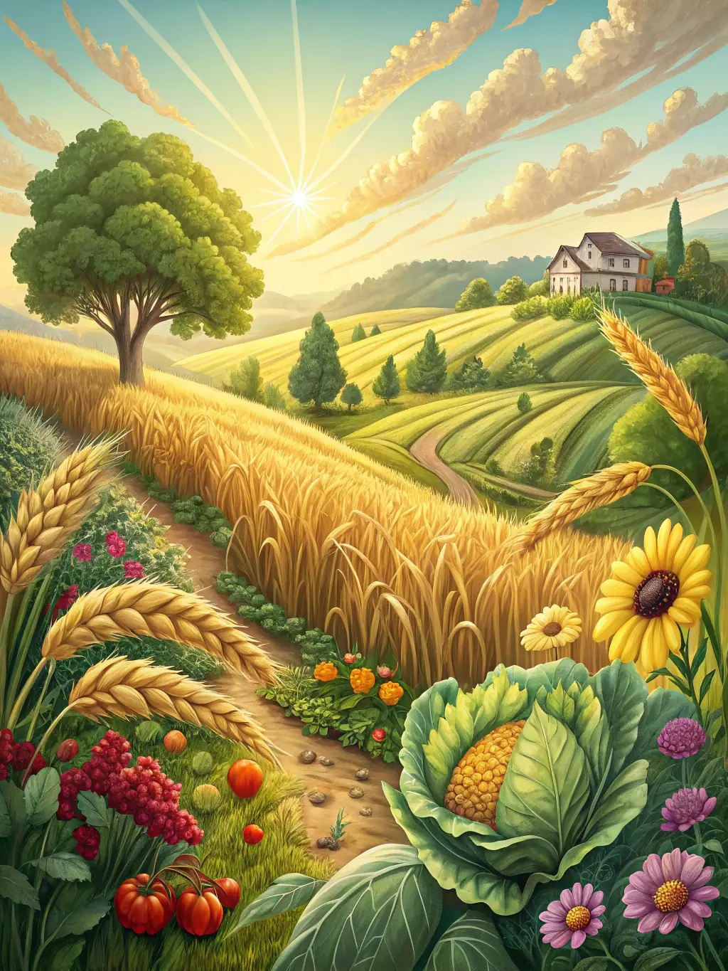 A vibrant image of a lush green field with modern agricultural equipment, symbolizing Luxe Capital's commitment to agricultural investments.