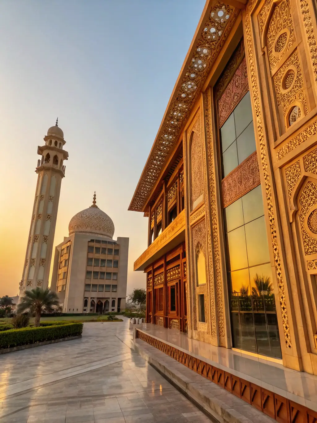 An image of a modern building with Islamic architectural elements, symbolizing Luxe Capital's commitment to Sharia-compliant investments.